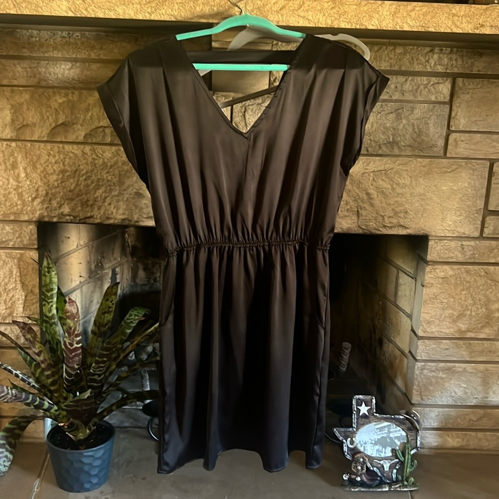 Pink Rose little black satin dress NWT Large
